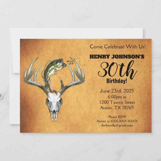 Fishing Hunting Theme 30th Birthday Party Invitation (Front)