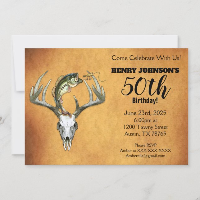 Fishing Hunting Theme 50th Birthday Party Invitation (Front)