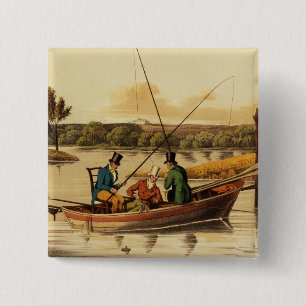 Fishing in a Punt, aquatinted by I. Clark, pub. by 15 Cm Square Badge