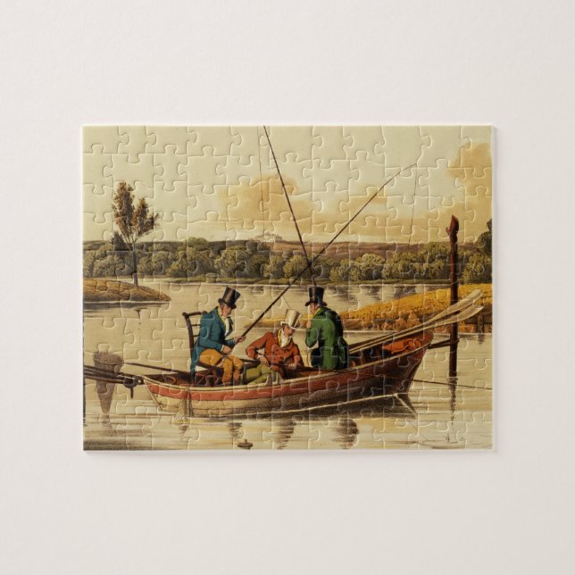 Fishing in a Punt, aquatinted by I. Clark, pub. by Jigsaw Puzzle (Horizontal)