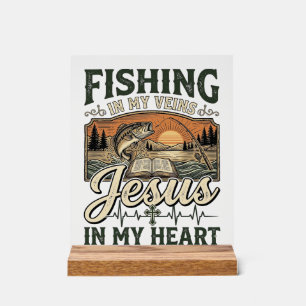 Fishing In My Veins Jesus In My Heart Vintage Acrylic Sign