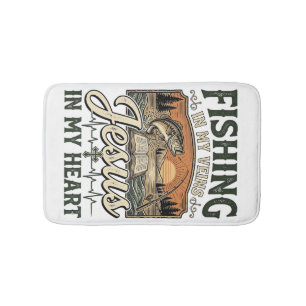 Fishing In My Veins Jesus In My Heart Vintage Bath Mat