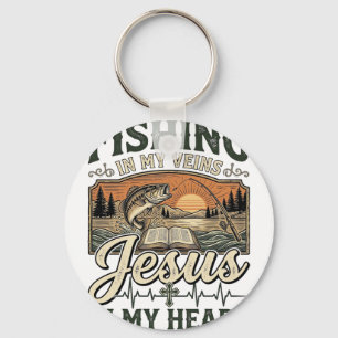 Fishing In My Veins Jesus In My Heart Vintage Key Ring