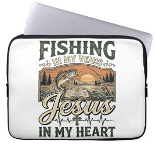 Fishing In My Veins Jesus In My Heart Vintage Laptop Sleeve