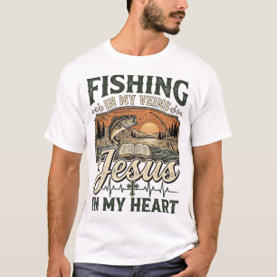 Fishing In My Veins Jesus In My Heart Vintage T-Shirt