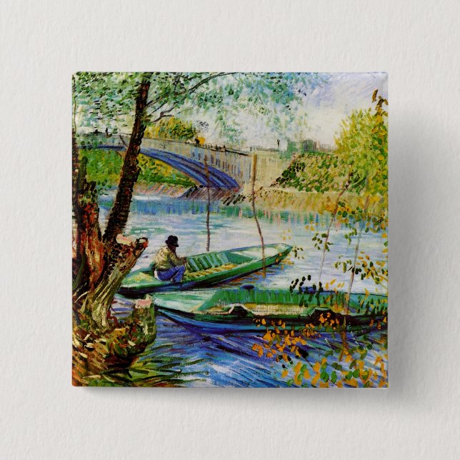 Fishing in Spring Vincent van Gogh 15 Cm Square Badge (Front)