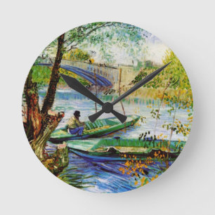 Fishing in Spring, Vincent van Gogh. Beautiful fis Round Clock