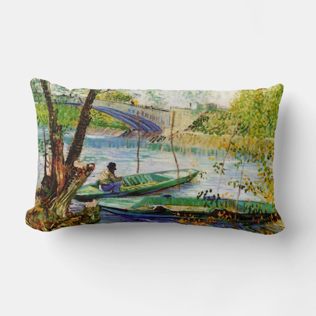 Fishing in Spring, Vincent van Gogh. Lumbar Cushion (Front)