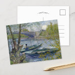 Fishing in Spring | Vincent van Gogh Postcard<br><div class="desc">Fishing in Spring, the Pont de Clichy (Asnières) (1887) | Original artwork by Dutch post-impressionist artist Vincent Van Gogh (1853-1890). The painting depicts two fishing boats in the water near a bridge in soft shades of blue and green colours. Use the design tools to add custom text or personalise the...</div>