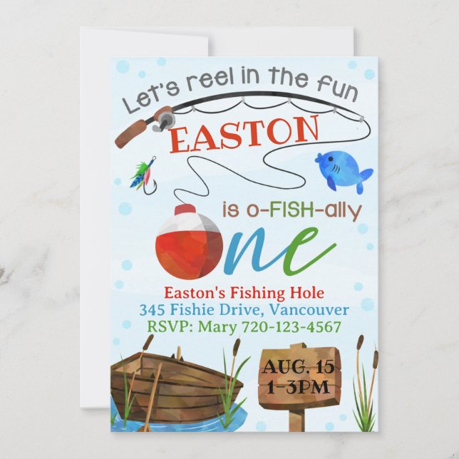Fishing Invitation Boy Birthday Party Fish Invite (Front)