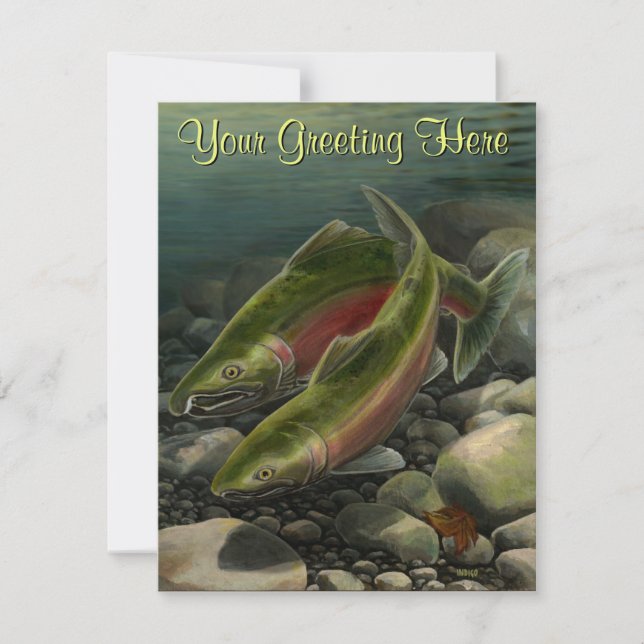 Fishing Invitations Personalised Salmon Art RSVP (Front)
