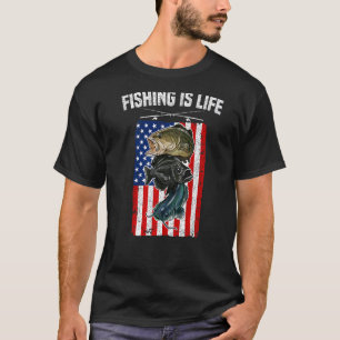 Fishing Is Life Catfish Crappie and Bass USA Flag T-Shirt