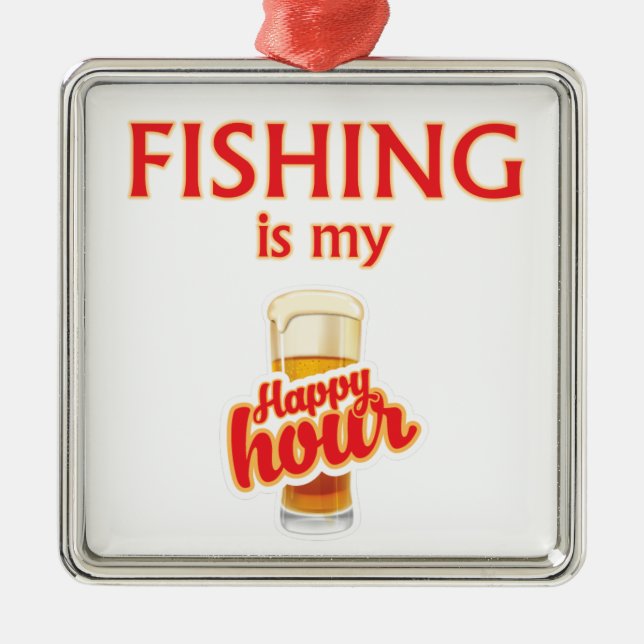 Fishing Is My Happy Hour Metal Tree Decoration (Front)