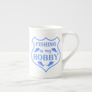 Fishing is my hobby shield quote on crest  bone china mug