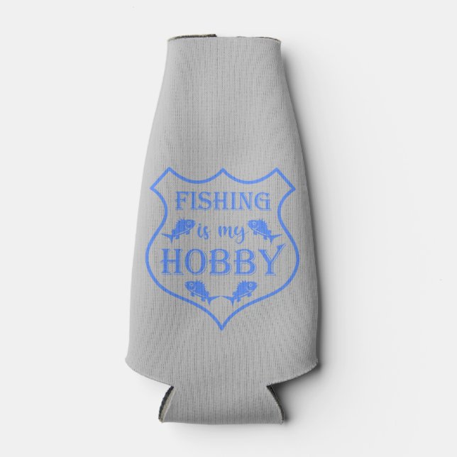 Fishing is my hobby shield quote on crest  bottle cooler (Front)