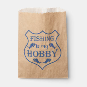 Fishing is my hobby shield quote on crest favour bags