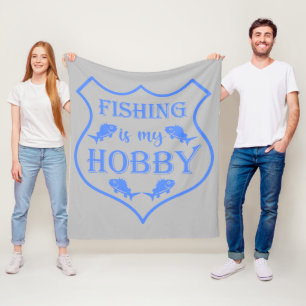 Fishing is my hobby shield quote on crest  fleece blanket