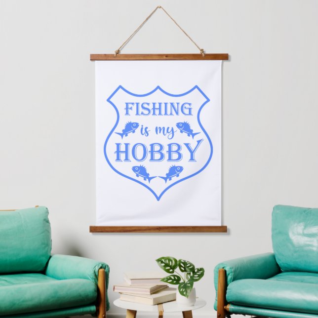 Fishing is my hobby shield quote on crest  hanging tapestry (Living Room)