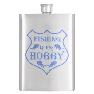 Fishing is my hobby shield quote on crest  hip flask
