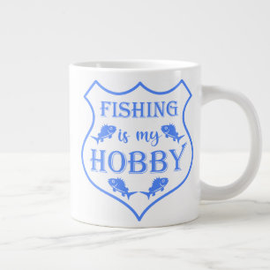 Fishing is my hobby shield quote on crest large coffee mug
