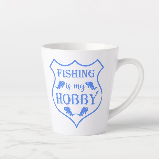Fishing is my hobby shield quote on crest  latte mug (Right)