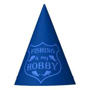Fishing is my hobby shield quote on crest party hat