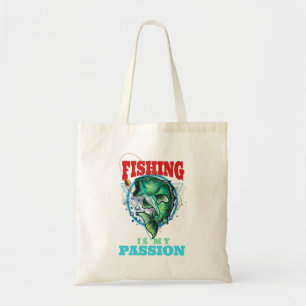 Fishing is my Passion, Vintage Fisherman Quote Tote Bag