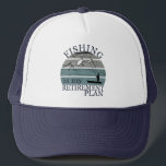 fishing is my retirement plan vintage trucker hat<br><div class="desc">If you love fishing or know someone who does, this design is perfect for you or anyone who loves fishing or likes funny fishing quotes. This original funny retirement fishing quotes graphic design is ideal for fishing lovers, and outdoor relaxing lovers It's also could be an original gift idea for...</div>