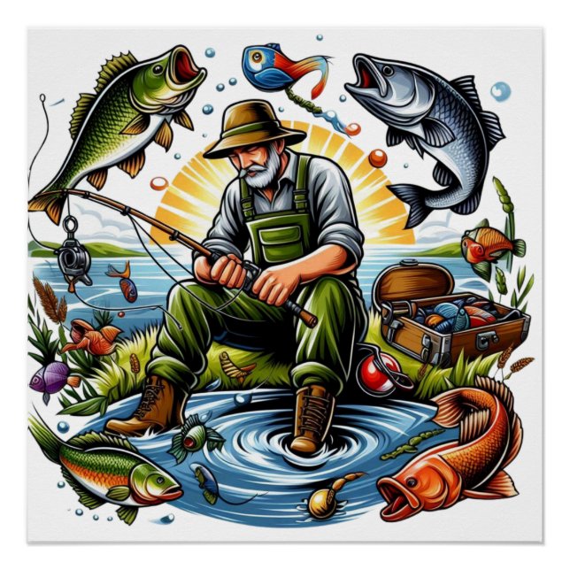 Fishing Life Illustration Poster (Front)