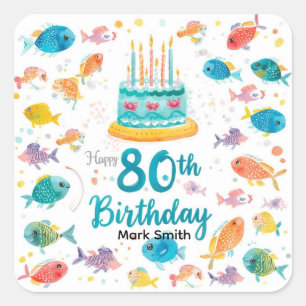 Fishing Lover 80th Birthday Watercolor Square Sticker