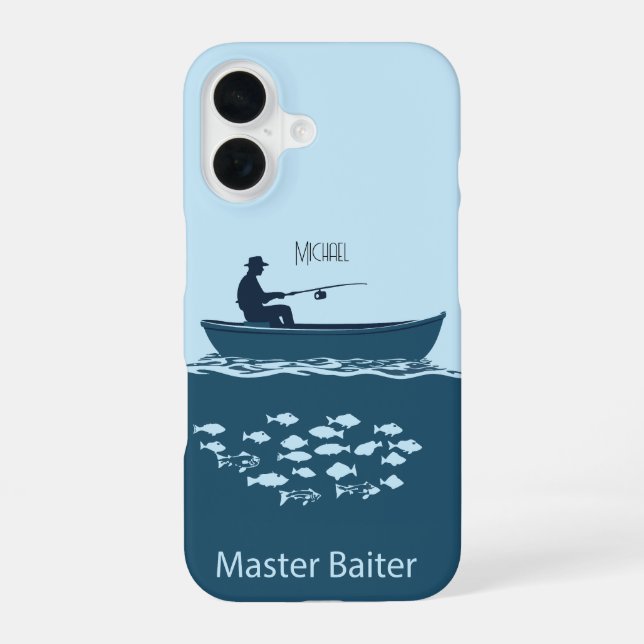 Fishing lover, blue iPhone 16 case (Back)