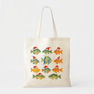 Fishing Lover Christmas Themed with Santa Hat Tote Bag