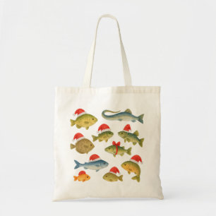 Fishing Lover Christmas Themed with Santa Hat Tote Bag