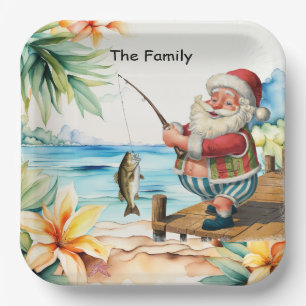 Fishing Lover Santa is Fishing Christmas in July Paper Plate