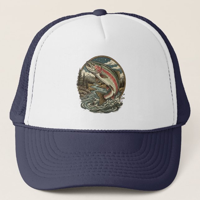 Fishing Lover  – Trout Fishing Design Trucker Hat (Front)