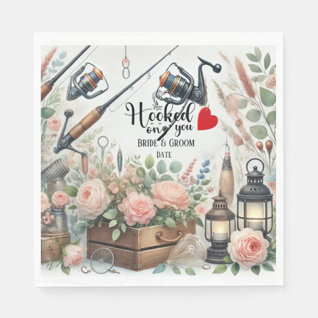 Fishing Lover wedding with rod and flowers  Napkin (Front)