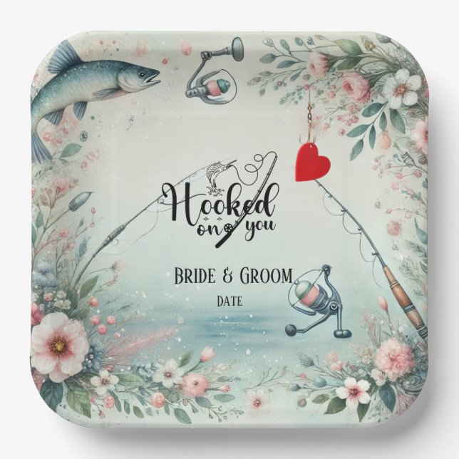 Fishing Lover wedding with rod and flowers  Paper Plate