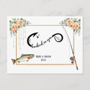Fishing Lover wedding with rod and flowers Postcard