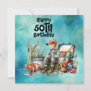 Fishing lovers 50th birthday Fish watercolor Card