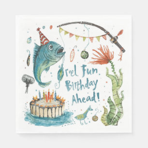Fishing Lovers Birthday themed watercolor Napkin