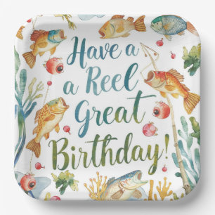 Fishing Lovers Birthday themed watercolor Paper Plate