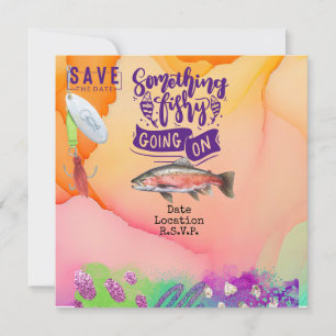 Fishing lovers birthday with Fish  Hook watercolor Save The Date