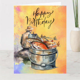Fishing lovers birthday with Fish   watercolor   Card