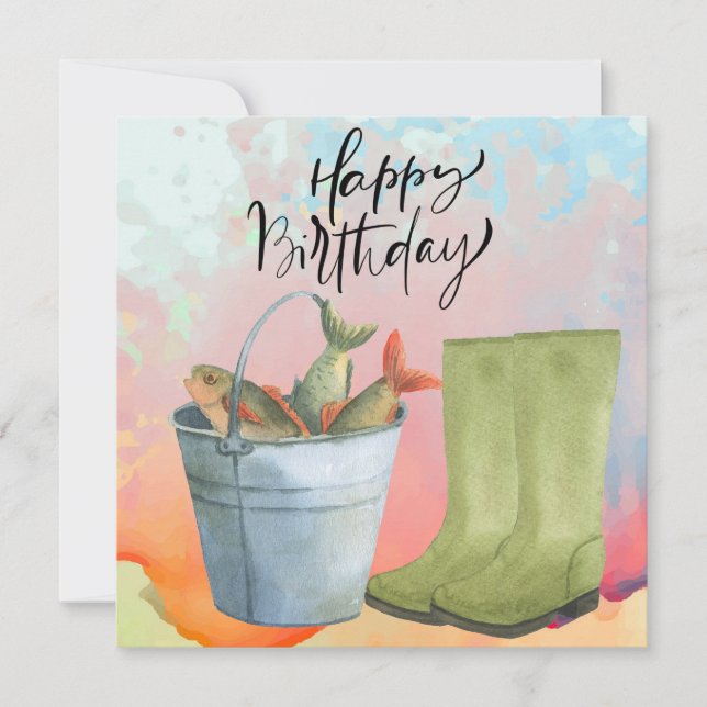 Fishing lovers birthday with Fish   watercolor   Card (Front)