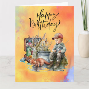 Fishing lovers birthday with Fish   watercolor   Card