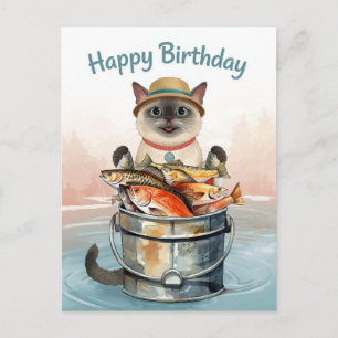Fishing lovers birthday with Fish watercolor  Postcard