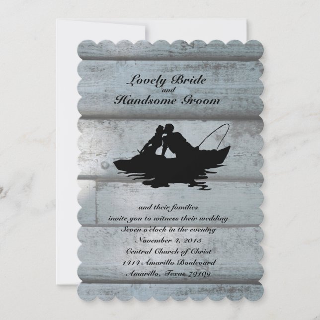 Fishing Lovers Boat Scalloped Wedding Invitation (Front)