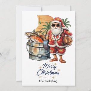Fishing Lovers Christmas Holiday with Santa Claus Card