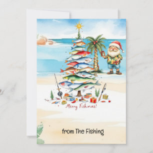 Fishing Lovers Christmas Holiday with Santa Claus Card