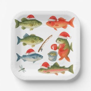 Fishing Lovers Christmas Holiday with Santa Fish Paper Plate
